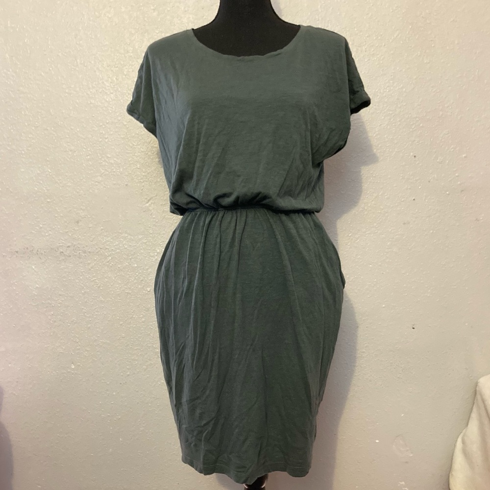 Green Cotton Dress Cinched Waist H&M Medium